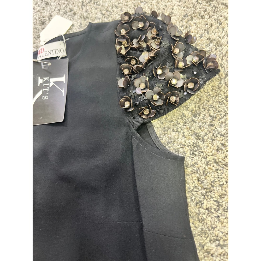RED Valentino Black Sheath Dress Beaded Cap Sleeves IT 42 US 6 NWT Cocktail - Picture 6 of 13